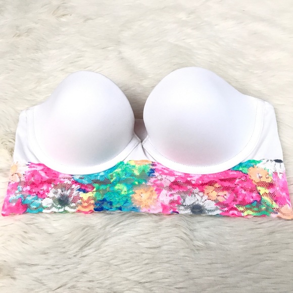 PINK Victoria's Secret Other - PINK VS White Floral Lace Color Bustier Bra 32B